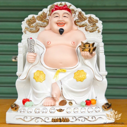 Tượng Thần Tài Thổ Địa Ngồi Ghế Bằng Sứ Đức Hóa Nhập Khẩu Cao Cấp Màu Trắng cao 29cm