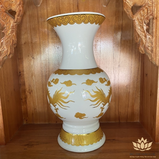 Bình bông sứ Trắng Rồng cao cấp - Cao 17.5cm Ngang 8cm 