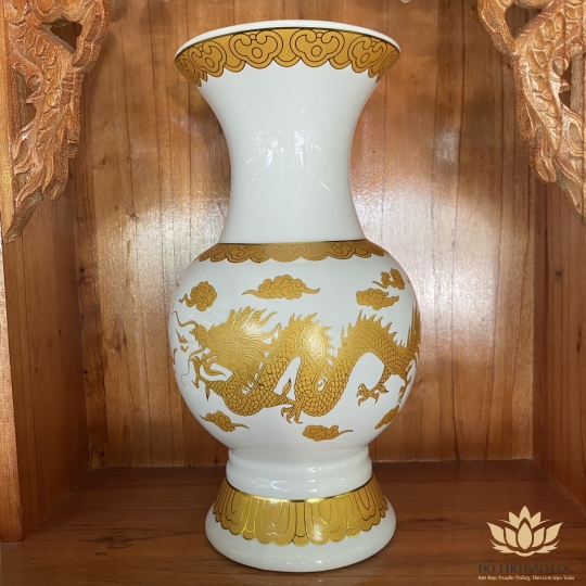 Bình bông sứ Trắng Rồng cao cấp - Cao 17.5cm Ngang 8cm 