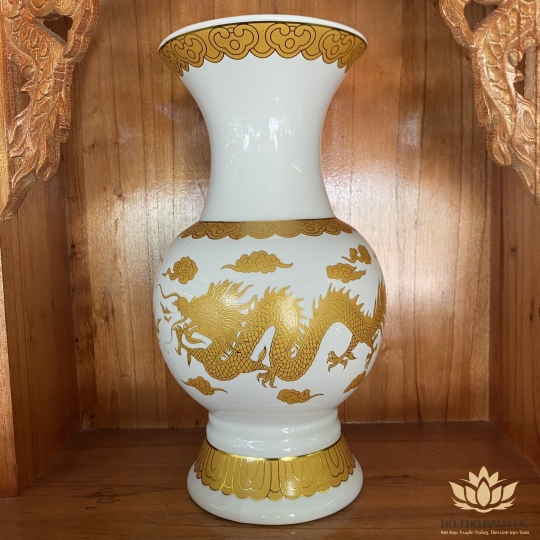 Bình bông sứ Trắng Rồng cao cấp - Cao 17.5cm Ngang 8cm 