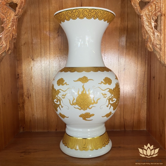 Bình bông sứ Trắng Rồng cao cấp - Cao 17.5cm Ngang 8cm 