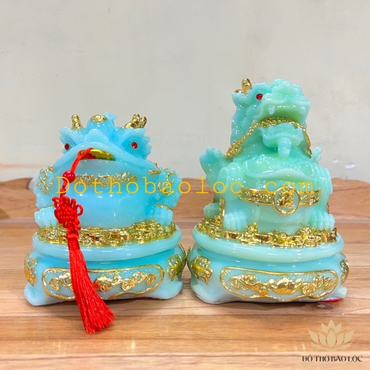 Com bo Tượng Tỳ Hưu phong thủy và tượng thiềm thừ phong thủy  để bàn thờ thần tài hoặc bàn làm việc – Màu xanh