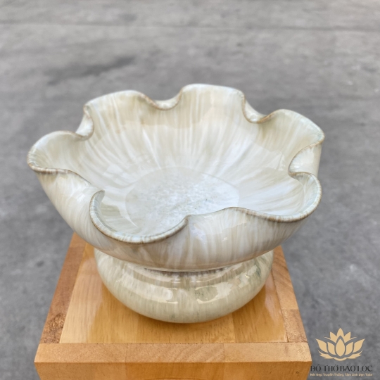 Bát thả bông có đế bát tụ lộc “ Minh đường tụ thủy” men đá Bát Tràng - Màu Trắng - Ngang 17cm