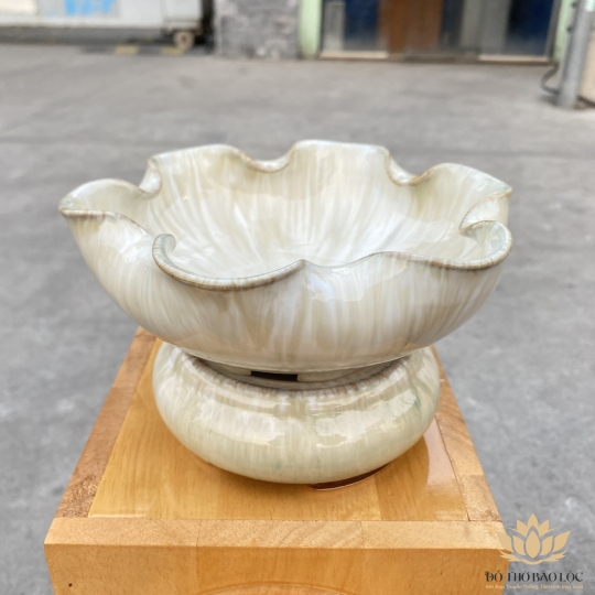 Bát thả bông có đế bát tụ lộc “ Minh đường tụ thủy” men đá Bát Tràng - Màu Trắng - Ngang 17cm