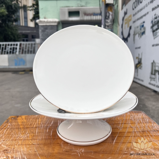 Đĩa sứ thờ họa tiết Đá Hoa Cương ngang 20cm cao 7.5cm – Trắng ( đĩa sứ)