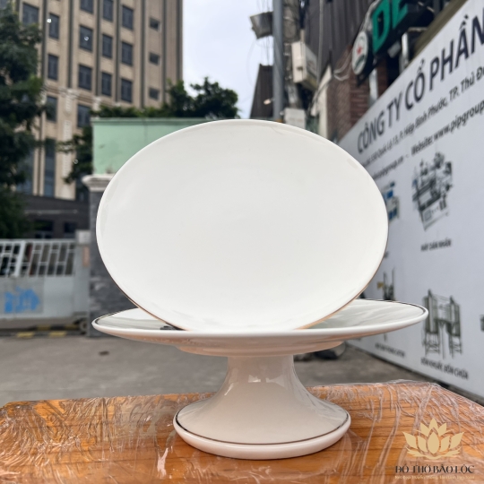 Đĩa sứ thờ họa tiết Đá Hoa Cương ngang 20cm cao 7.5cm – Trắng ( đĩa sứ)