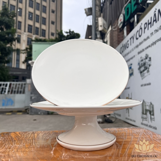 Đĩa sứ thờ họa tiết Đá Hoa Cương ngang 20cm cao 7.5cm – Trắng ( đĩa sứ)