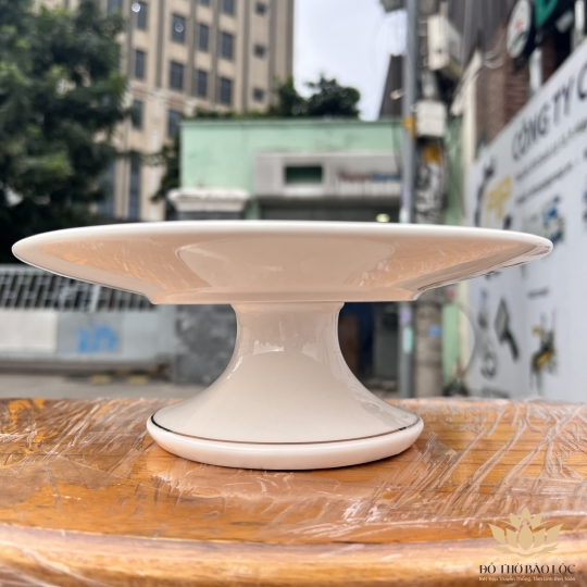 Đĩa sứ thờ họa tiết Đá Hoa Cương ngang 17.5cm cao 6cm – Trắng ( đĩa sứ)