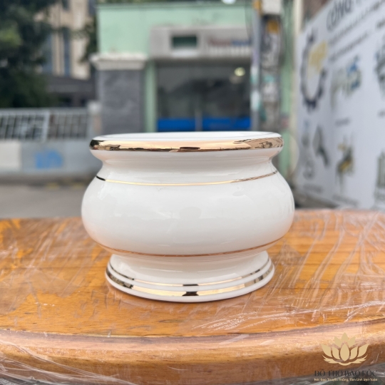 Bát nhang sứ họa tiết Đá Hoa Cương Cao 10cm Ngang 14.5cm - Màu Trắng