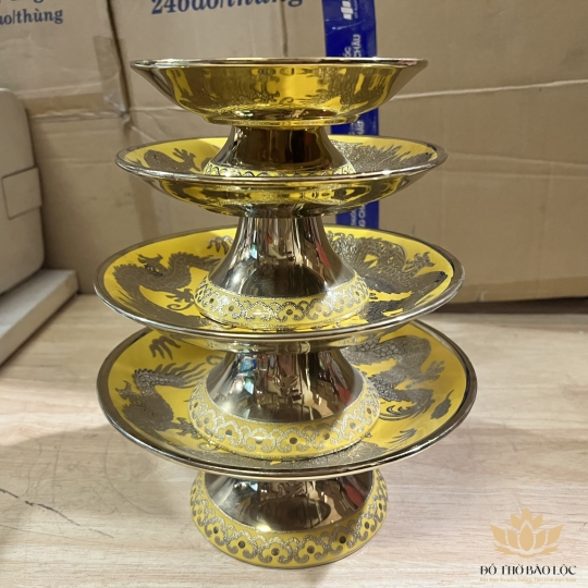 Đĩa sứ đựng trái cây thờ cúng vàng 3D đường kính 25 cm