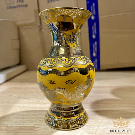 Bình bông sứ 3D vàng cao cấp, bình cắm hoa cao 30cm