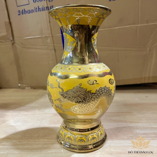 Bình bông sứ 3D vàng cao cấp, bình cắm hoa cao 30cm