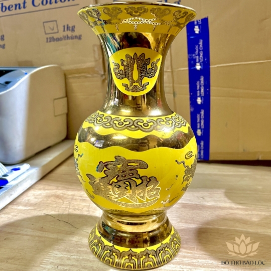 Bình bông sứ 3D vàng cao cấp, bình cắm hoa cao 30cm