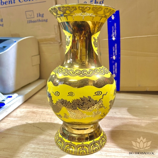 Bình bông sứ 3D vàng cao cấp, bình cắm hoa cao 30cm