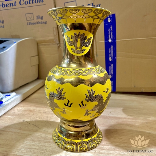 Bình bông sứ 3D vàng cao cấp, bình cắm hoa cao 30cm