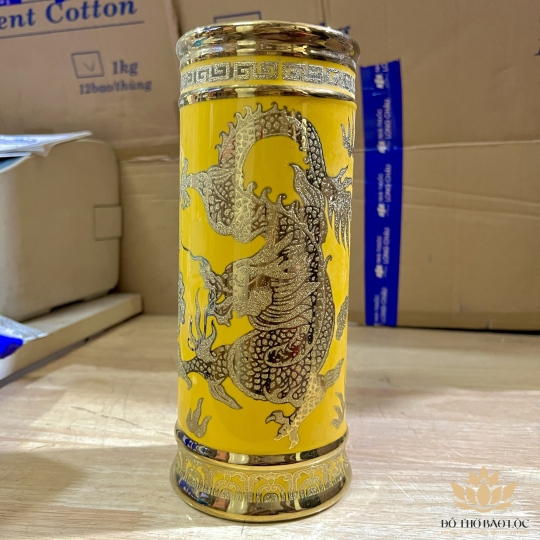 Ống nhan họa tiết rồng vàng 3D cao 20cm 