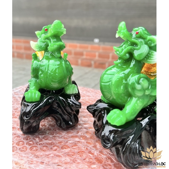 [7inch] Cặp Tỳ Hưu Phong Thủy Chiêu Tài Hút Lộc - Màu xanh lá - Cao 18cm 