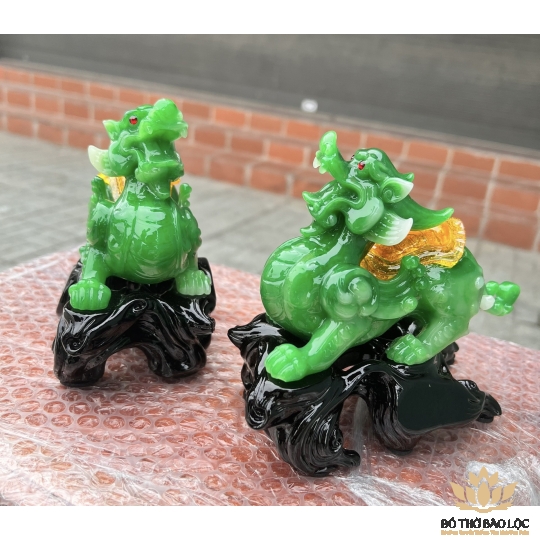 [7inch] Cặp Tỳ Hưu Phong Thủy Chiêu Tài Hút Lộc - Màu xanh lá - Cao 18cm 