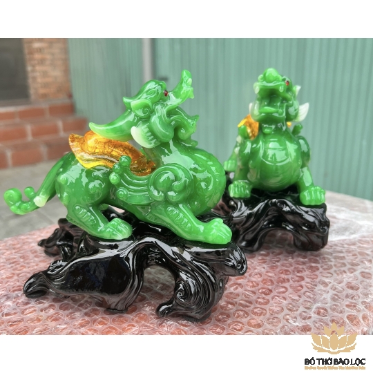 [7inch] Cặp Tỳ Hưu Phong Thủy Chiêu Tài Hút Lộc - Màu xanh lá - Cao 18cm 