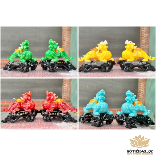 Cặp Tỳ Hưu Phong Thủy Chiêu Tài Hút Lộc - 4 Màu (Đỏ, Vàng, Xanh lá, Xanh ngọc) -  Cỡ trung (Cao 16cm) 