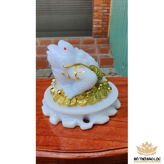 Cóc ngậm xu đá cao 15cm ba màu xanh , vàng , trắng