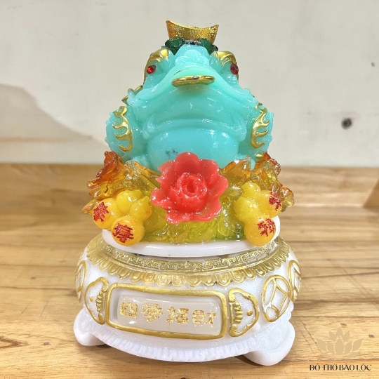 Cóc phong thủy đế đá xoay cõng củ cải cao 20cm - xanh dương