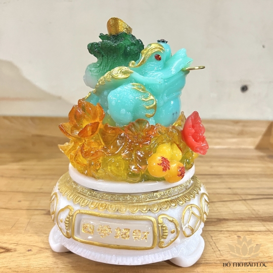 Cóc phong thủy đế đá xoay cõng củ cải cao 20cm - xanh dương