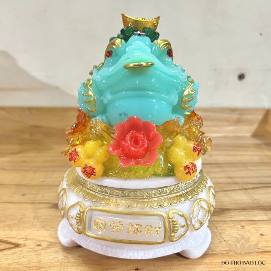 Cóc phong thủy đế đá xoay cõng củ cải cao 20cm - xanh dương