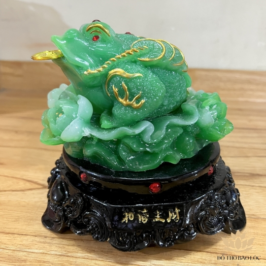 Cóc lá sen phong thủy, Thiềm Thừ để trên bàn thờ Thần Tài chiêu tài hút lộc – Cỡ lớn cao 14cm