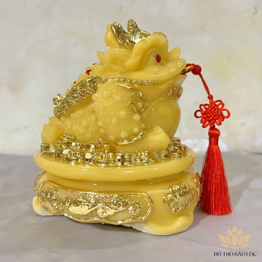 Thiềm Thừ Phong Thủy ( Cóc ba chân ) hàng Việt Nam sản xuất để bàn thần tài ông địa cao 18cm màu vàng