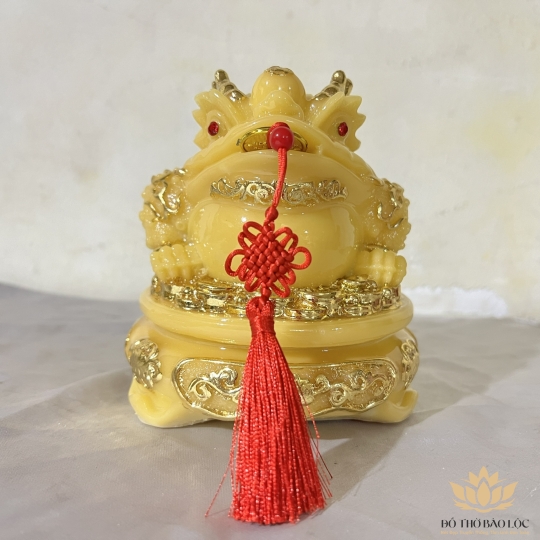 Thiềm Thừ Phong Thủy ( Cóc ba chân ) hàng Việt Nam sản xuất để bàn thần tài ông địa cao 18cm màu vàng