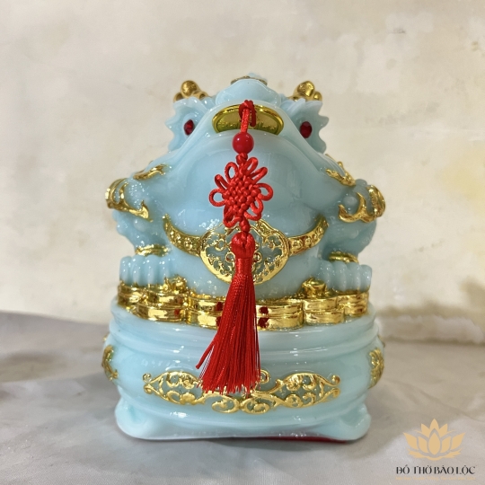 Cóc phong thủy, Thiềm Thừ để trên bàn thờ Thần Tài chiêu tài hút lộc cao 14.5cm - xanh