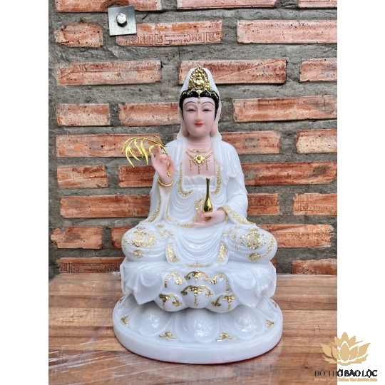 [12inch] Tượng Quan Âm Bồ Tát Bằng Đá Hàng Nhập Khẩu Cao 30cm - Màu Trắng