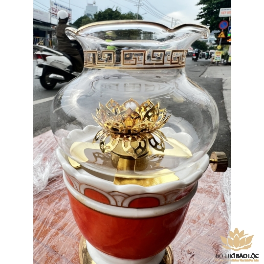 Đèn dầu sứ trắng cao cấp nhập khẩu cao 16cm- ĐỎ