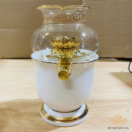 Đèn dầu sứ trắng men đá hoa cương cao cấp nhập khẩu cao 18cm