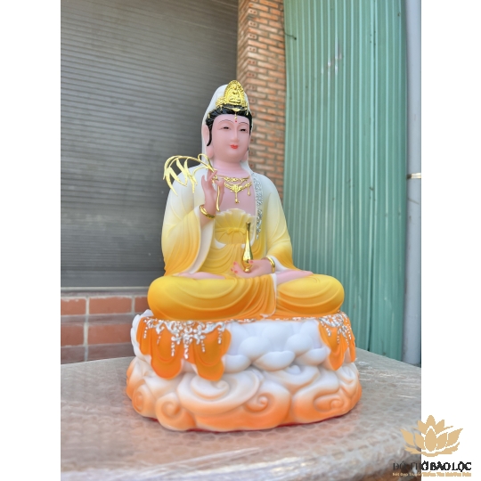 Tượng Quan Âm ngồi đài sen đá Việt Nam cao cấp cao 30cm – Màu Vàng