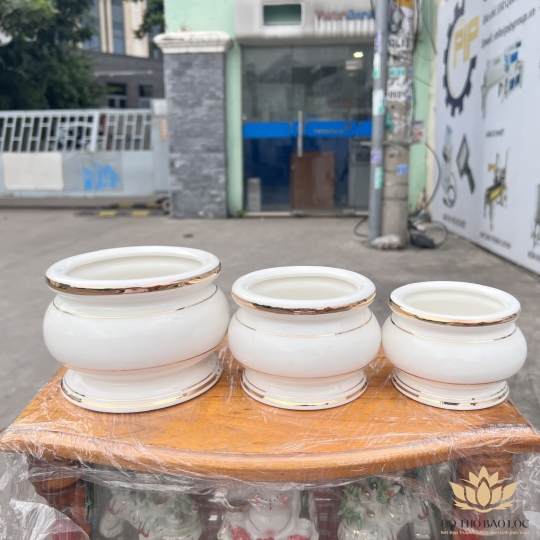 Bát nhang sứ họa tiết Đá Hoa Cương Cao 9cm Ngang 11cm - Màu Trắng