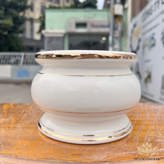 Bát nhang sứ họa tiết Đá Hoa Cương Cao 8cm Ngang 10cm - Màu Trắng