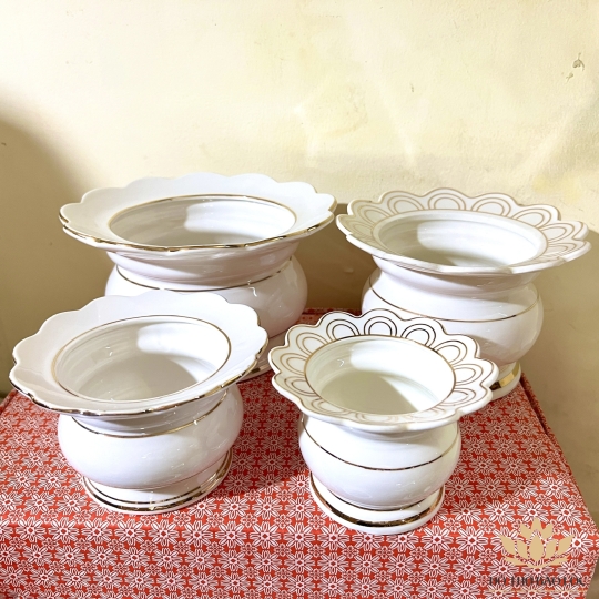 Bát nhang chắn tàn sứ họa tiết Đá Hoa Cương cao 13cm ngang 23cm bền và đẹp -  Màu Trắng