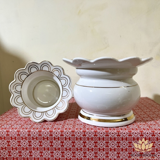Bát nhang chắn tàn sứ họa tiết Đá Hoa Cương cao 13cm ngang 23cm bền và đẹp -  Màu Trắng