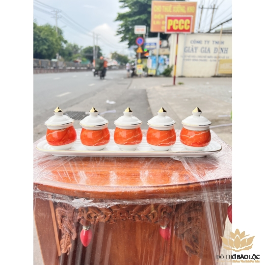 Chum nước, áng nước sứ họa tiết đá hoa cương có nắp 5 ly -  Đỏ