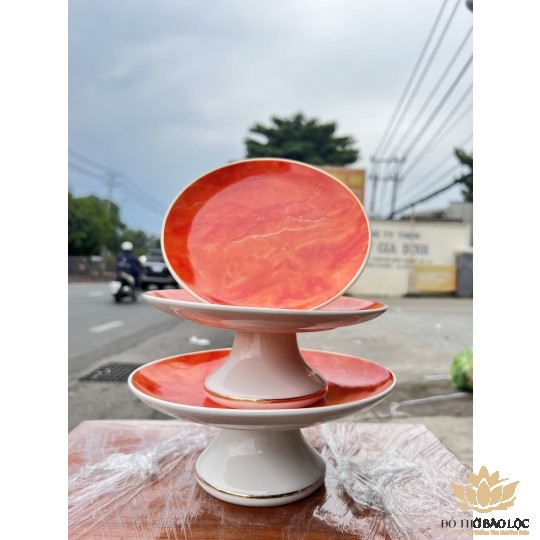 Đĩa sứ thờ sứ Đá Hoa Cương Ngang 17.5cm Cao 7.5cm - Màu Đỏ