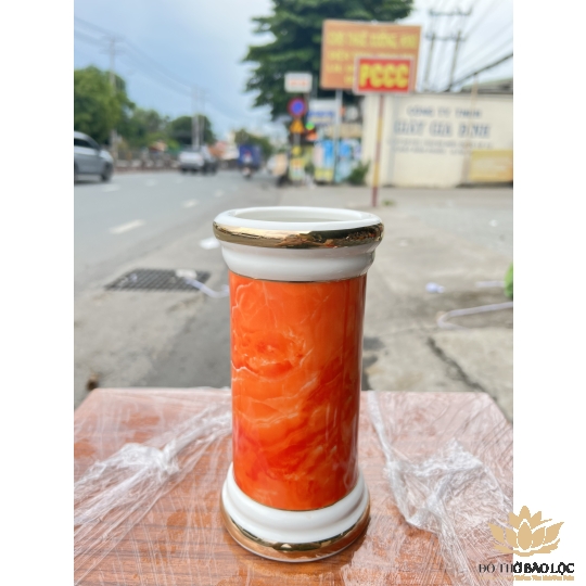 Ống đựng nhang họa tiết Đá Hoa Cương - Màu Đỏ Cao 17,5cm