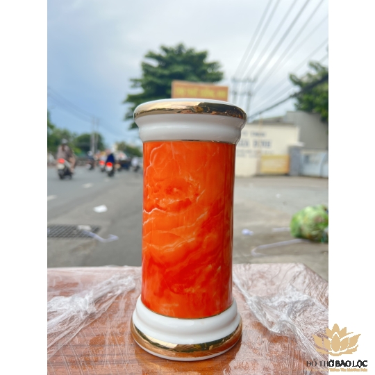 Ống đựng nhang họa tiết Đá Hoa Cương - Màu Đỏ Cao 17,5cm