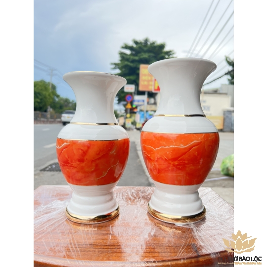 Bình hoa thờ cúng sứ họa tiết đá hoa cương Cao 18cm - Đá hoa cương màu Đỏ