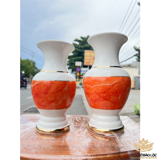 Bình hoa thờ cúng sứ họa tiết đá hoa cương Cao 18cm - Đá hoa cương màu Đỏ