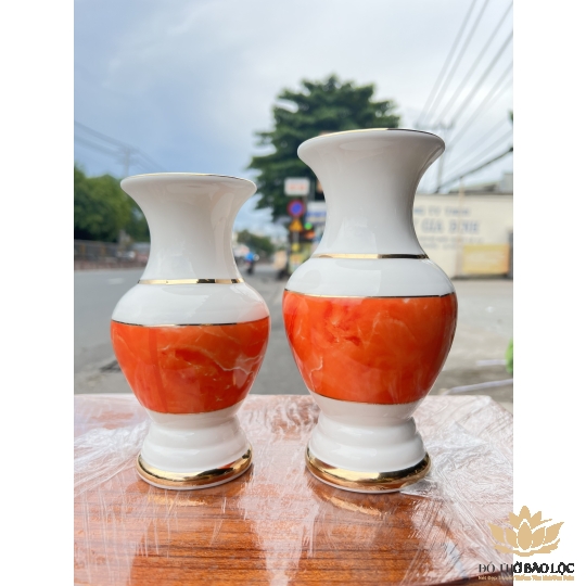 Bình hoa thờ cúng sứ họa tiết đá hoa cương Cao 20cm - Đá hoa cương màu Đỏ