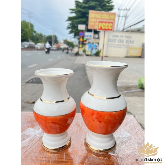 Bình hoa thờ cúng sứ họa tiết đá hoa cương Cao 20cm - Đá hoa cương màu Đỏ