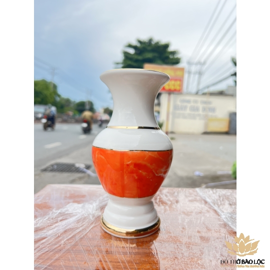 Bình hoa thờ cúng sứ họa tiết đá hoa cương Cao 25cm Ngang 11cm - Đá hoa cương màu Đỏ