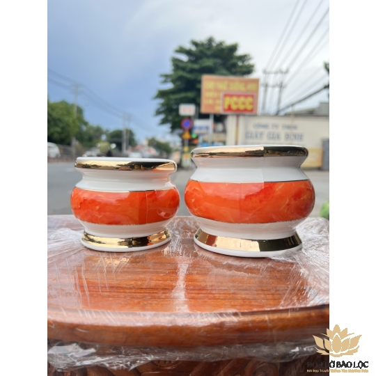 Bát nhang sứ họa tiết Đá Hoa Cương cao 8cm ngang 10cm  - Màu Đỏ 